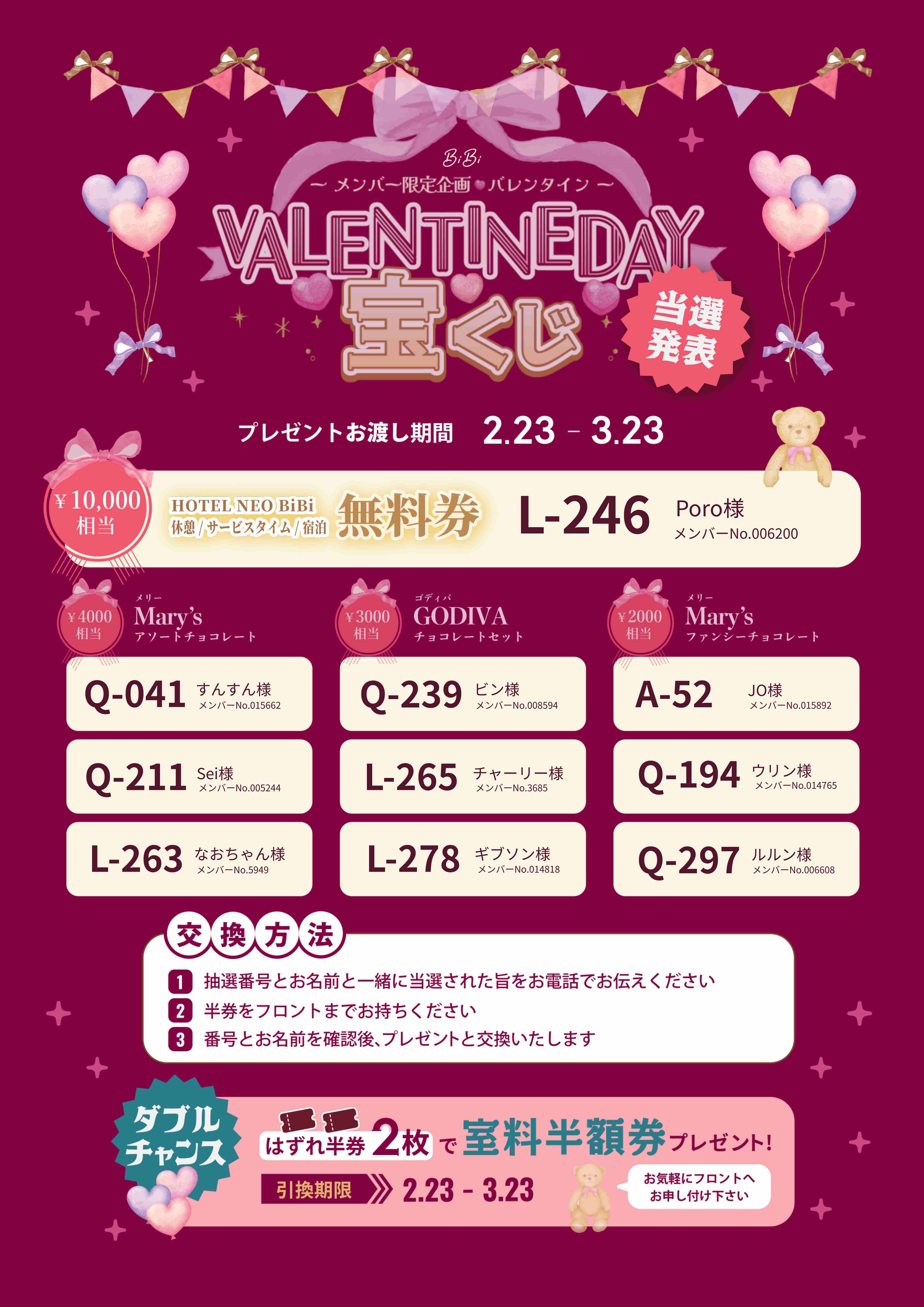 ☆バレンタインデー宝くじ【当選発表】☆